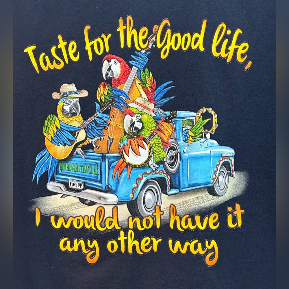 Margaritaville Navy Tee XXL parrot Taste for Good Life Fins Up Gatlinburg TN